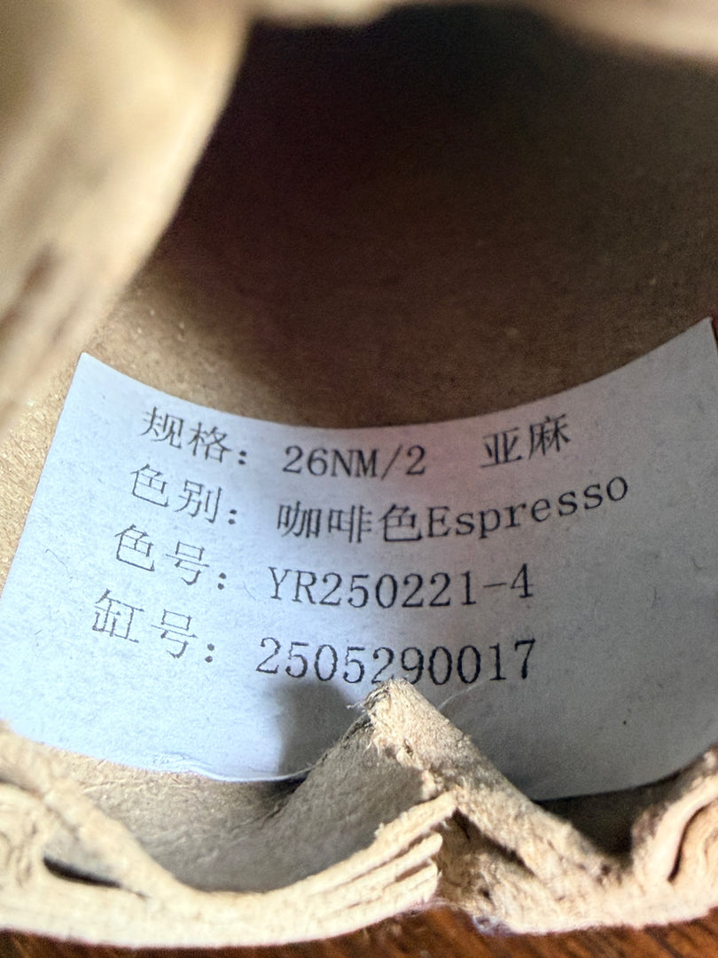 100 Linen Cone Yarn - Deep espresso color cone yarn label